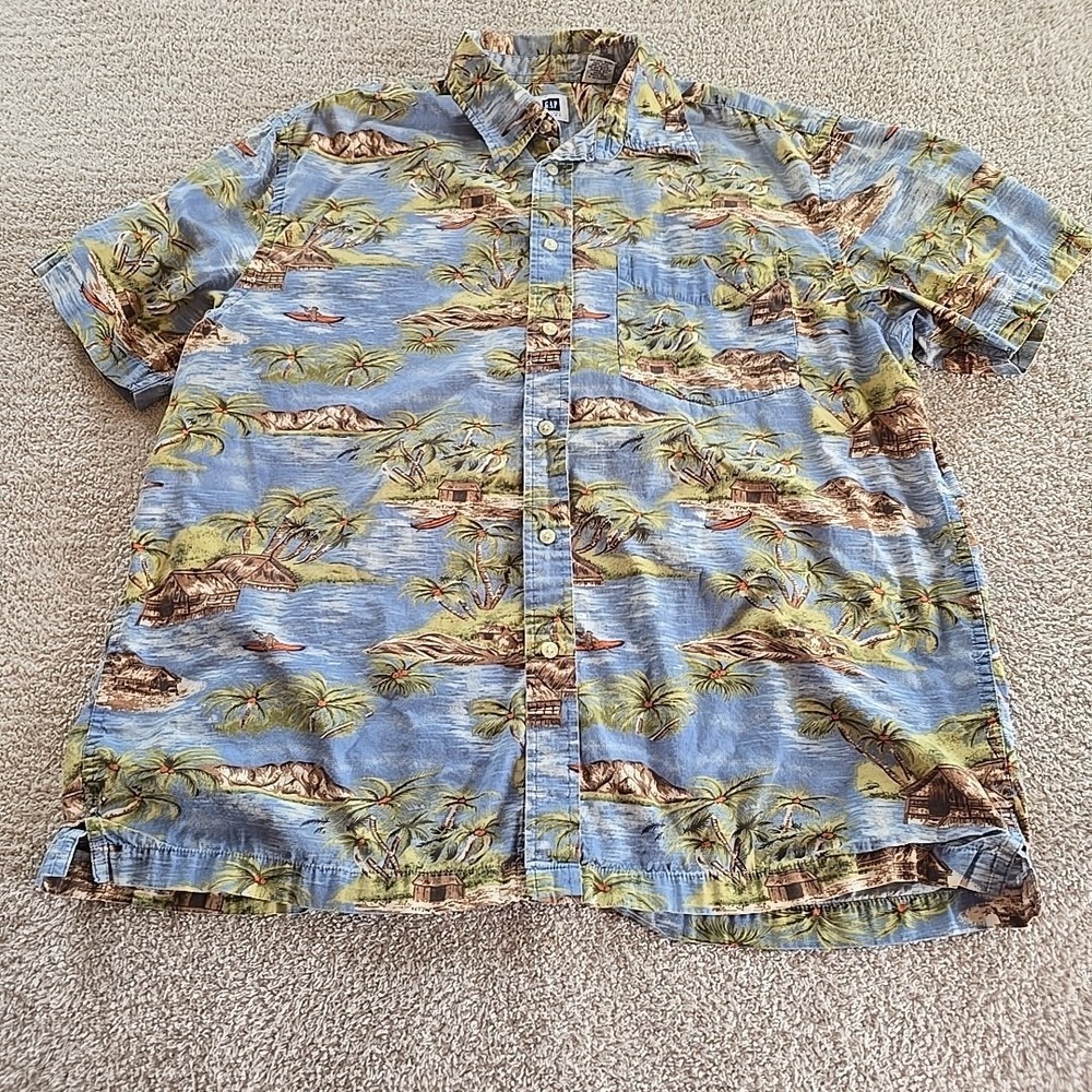 Vtg Gap Men's Y2K Hawaiian Island Native Palm Trees Short Sleeve Shirt Sz L - Picture 11 of 16